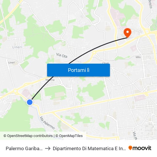 Palermo Garibaldi (2) to Dipartimento Di Matematica E Informatica map