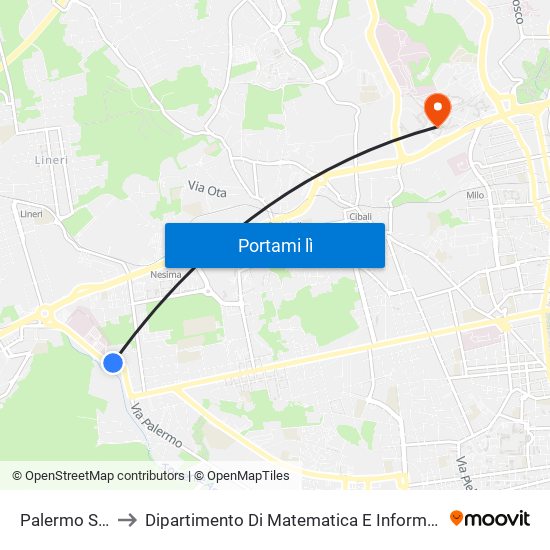 Palermo Sud to Dipartimento Di Matematica E Informatica map