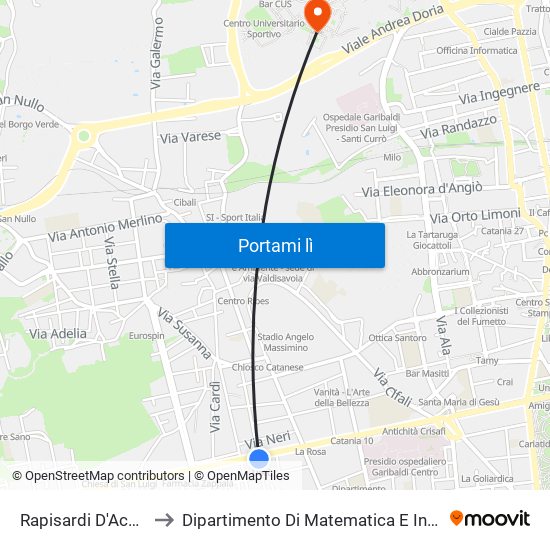 Rapisardi D'Acquisto to Dipartimento Di Matematica E Informatica map