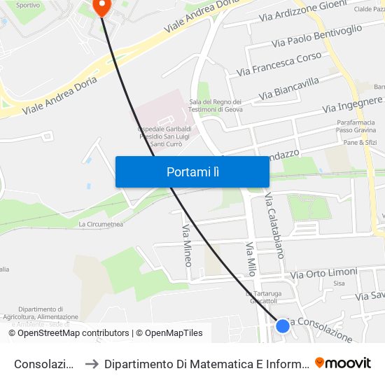 Consolazione to Dipartimento Di Matematica E Informatica map