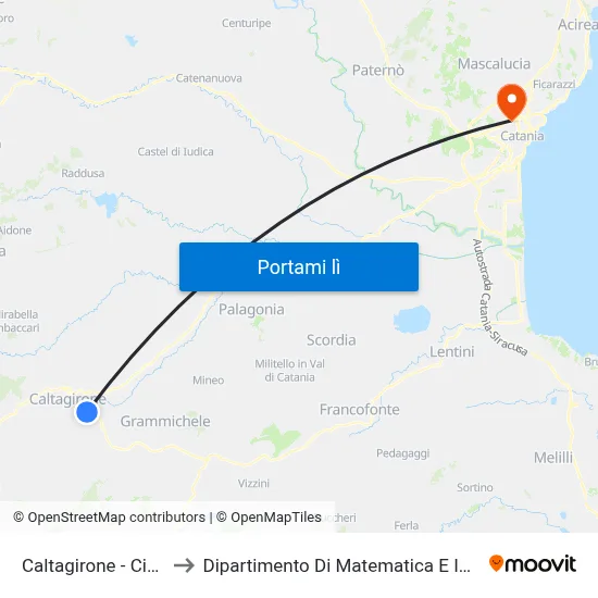 Caltagirone - Cimitero to Dipartimento Di Matematica E Informatica map