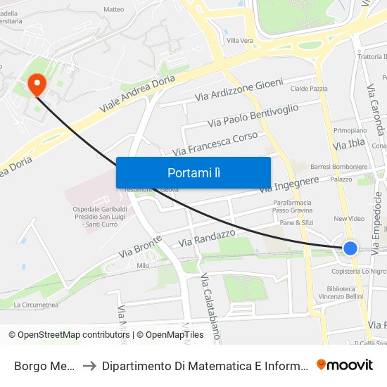 Borgo Metro to Dipartimento Di Matematica E Informatica map