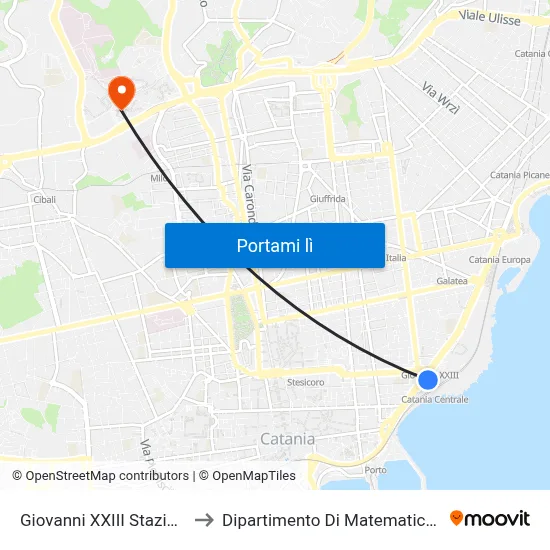 Giovanni XXIII Stazione Centrale to Dipartimento Di Matematica E Informatica map