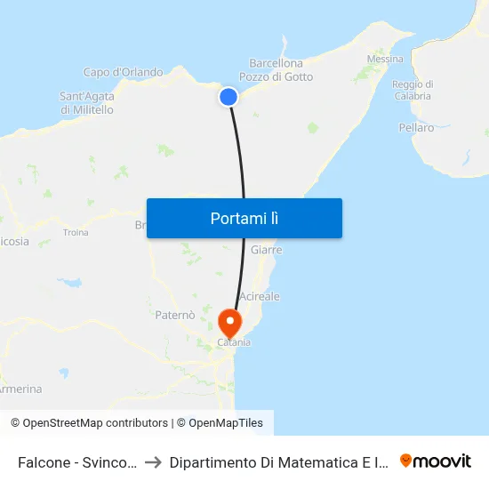 Falcone - Svincolo A20 to Dipartimento Di Matematica E Informatica map
