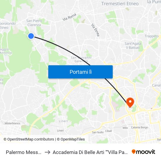 Palermo Messina to Accademia Di Belle Arti ""Villa Pantò"" map