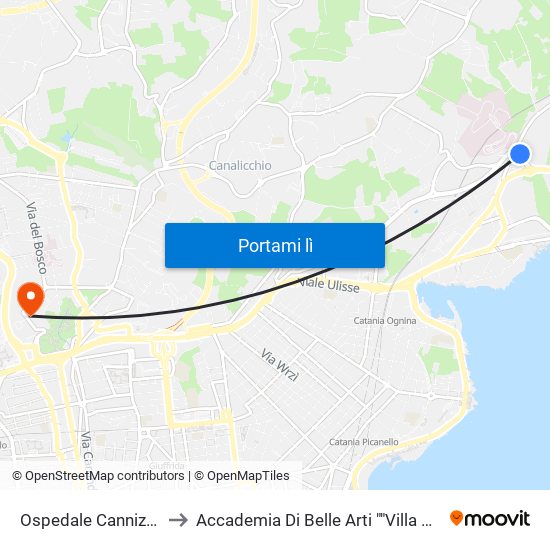 Ospedale Cannizzaro to Accademia Di Belle Arti ""Villa Pantò"" map