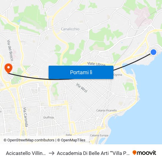 Acicastello Villini (1) to Accademia Di Belle Arti ""Villa Pantò"" map