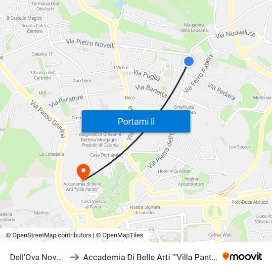 Dell'Ova Novelli to Accademia Di Belle Arti ""Villa Pantò"" map