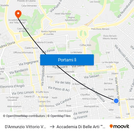 D'Annunzio Vittorio Veneto Sud to Accademia Di Belle Arti ""Villa Pantò"" map