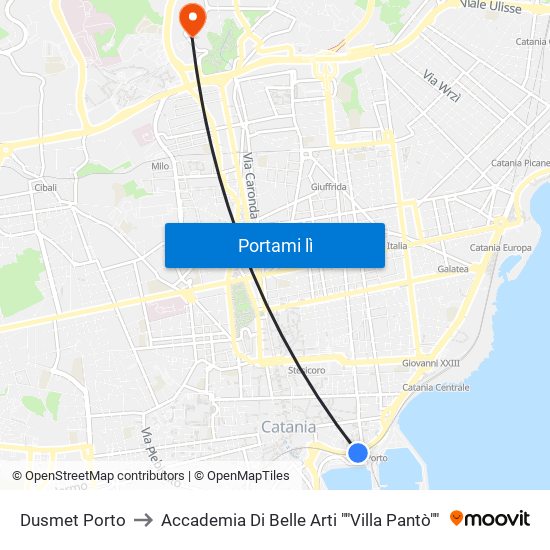 Dusmet Porto to Accademia Di Belle Arti ""Villa Pantò"" map