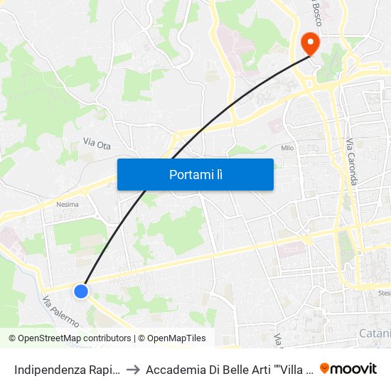 Indipendenza Rapisardi to Accademia Di Belle Arti ""Villa Pantò"" map