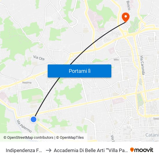 Indipendenza Fanti to Accademia Di Belle Arti ""Villa Pantò"" map