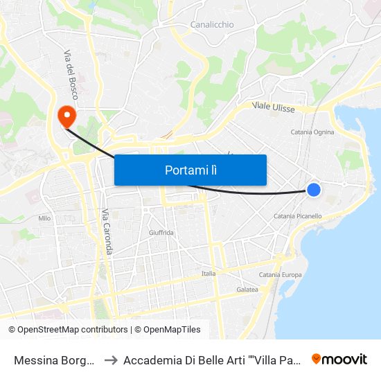 Messina Borgetti to Accademia Di Belle Arti ""Villa Pantò"" map