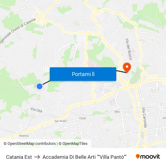 Catania Est to Accademia Di Belle Arti ""Villa Pantò"" map