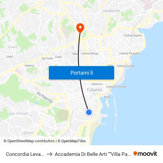 Concordia Levante to Accademia Di Belle Arti ""Villa Pantò"" map