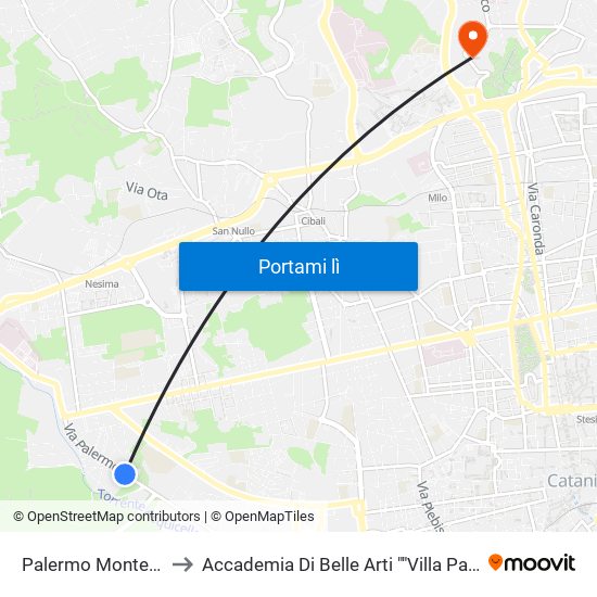 Palermo Monte Po to Accademia Di Belle Arti ""Villa Pantò"" map