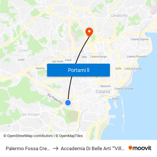 Palermo Fossa Creta Sud to Accademia Di Belle Arti ""Villa Pantò"" map