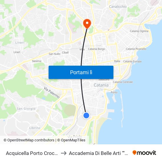 Acquicella Porto Crocifisso Sud to Accademia Di Belle Arti ""Villa Pantò"" map