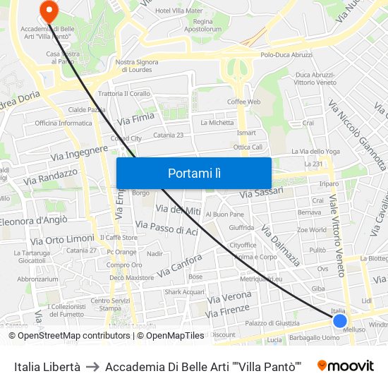 Italia Libertà to Accademia Di Belle Arti ""Villa Pantò"" map