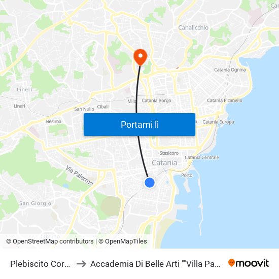 Plebiscito Cordai to Accademia Di Belle Arti ""Villa Pantò"" map