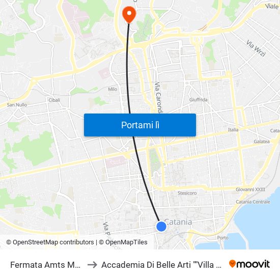 Fermata Amts Mobile to Accademia Di Belle Arti ""Villa Pantò"" map