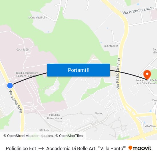 Policlinico Est to Accademia Di Belle Arti ""Villa Pantò"" map