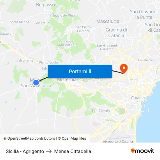 Sicilia - Agrigento to Mensa Cittadella map