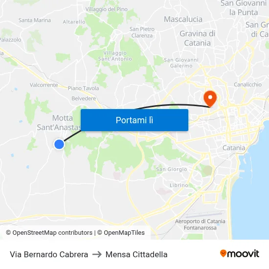 Via Bernardo Cabrera to Mensa Cittadella map