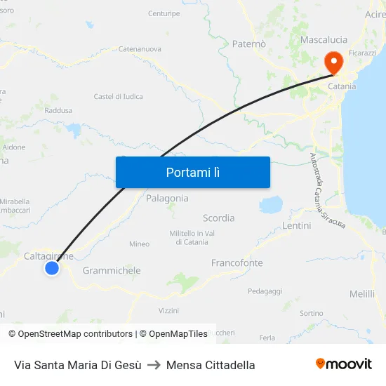 Via Santa Maria Di Gesù to Mensa Cittadella map