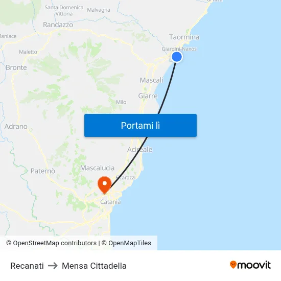Recanati to Mensa Cittadella map