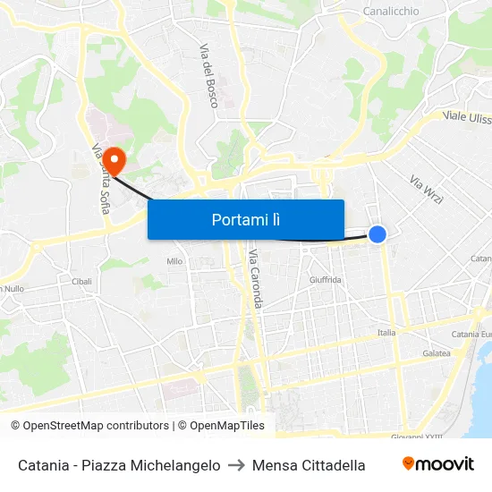 Catania - Piazza Michelangelo to Mensa Cittadella map