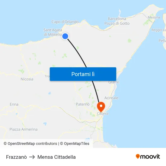 Frazzanò to Mensa Cittadella map