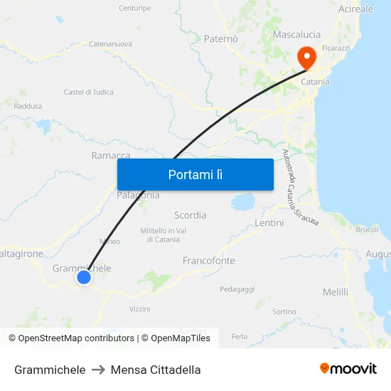 Grammichele to Mensa Cittadella map