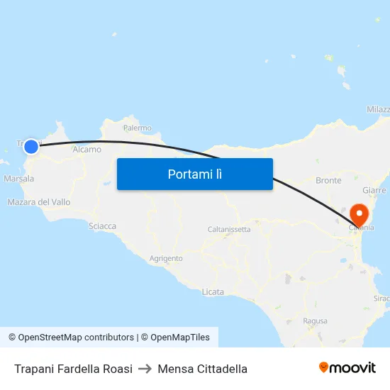 Trapani Fardella Roasi to Mensa Cittadella map