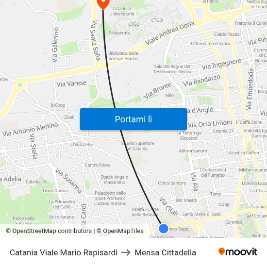 Catania Viale Mario Rapisardi to Mensa Cittadella map
