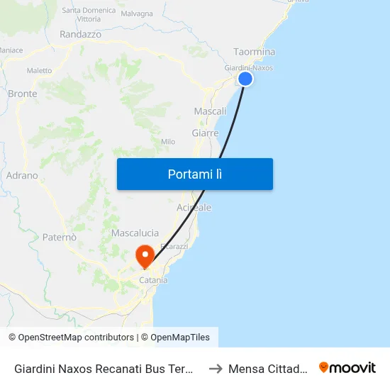 Giardini Naxos Recanati Bus Terminal to Mensa Cittadella map