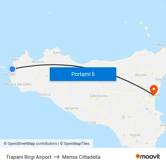 Trapani Birgi Airport to Mensa Cittadella map