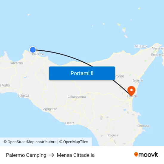 Palermo Camping to Mensa Cittadella map