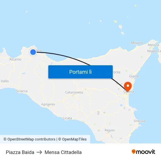 Piazza Baida to Mensa Cittadella map