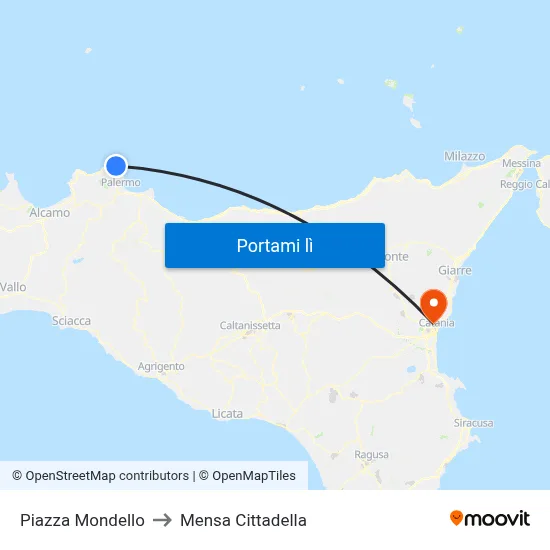 Piazza Mondello to Mensa Cittadella map