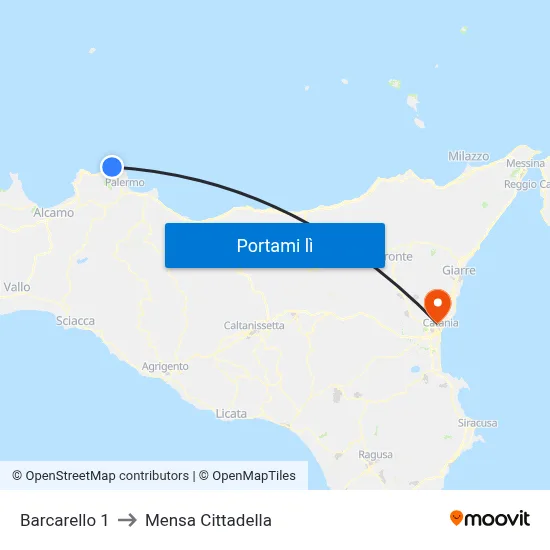 Barcarello 1 to Mensa Cittadella map