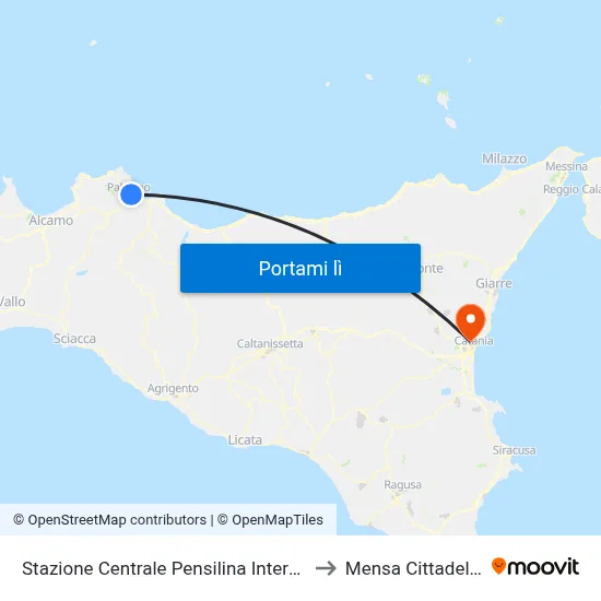 Stazione Centrale Pensilina Interna to Mensa Cittadella map