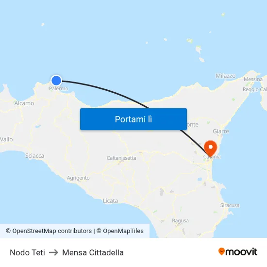 Nodo Teti to Mensa Cittadella map