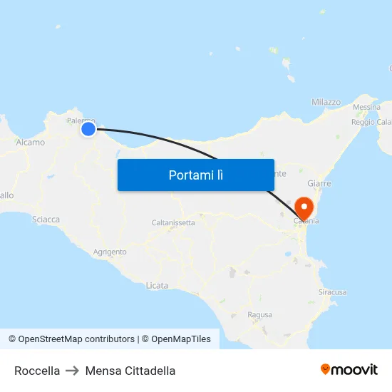 Roccella to Mensa Cittadella map