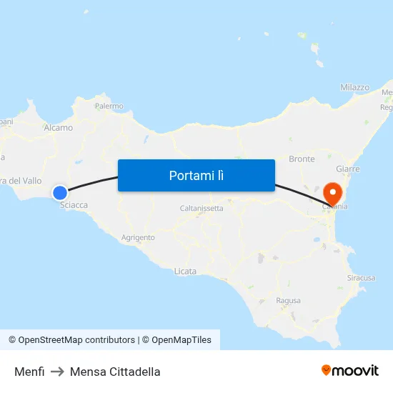 Menfi to Mensa Cittadella map