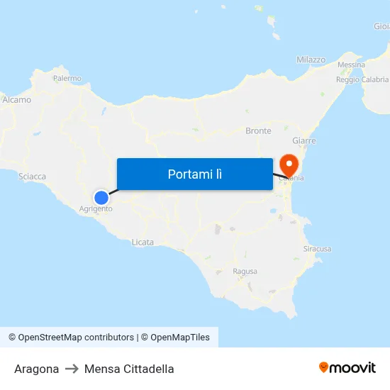Aragona to Mensa Cittadella map