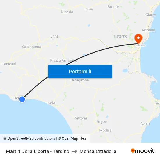 Martiri Della Libertà - Tardino to Mensa Cittadella map