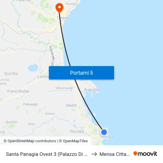 Santa Panagia Ovest 3 (Palazzo Di Giustizia) to Mensa Cittadella map