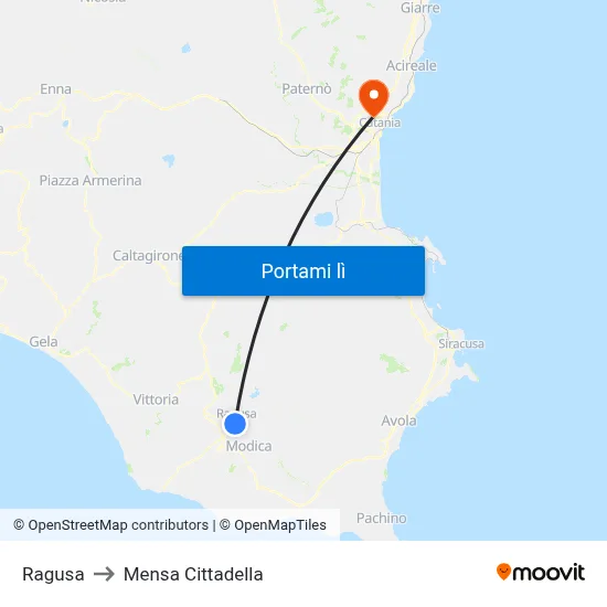 Ragusa to Mensa Cittadella map
