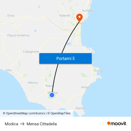 Modica to Mensa Cittadella map